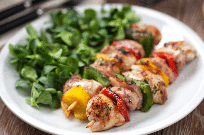 Grilled Chicken Skewers with Summer Salad Mix